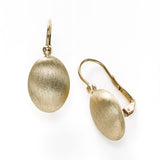 Oval Florentine Finish Leverback Earrings, 14K Yellow Gold