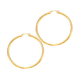 Large Shiny Tube Hoop Earrings, 2 Inches, 14K Yellow Gold