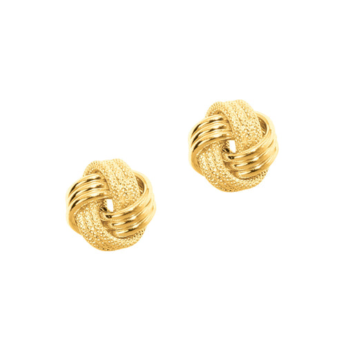 Polished and Textured Knot Earrings, 14K Yellow Gold