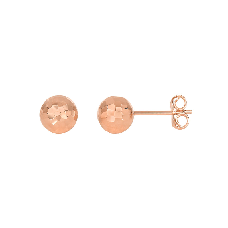Diamond Cut Ball Earrings, 14K Rose Gold