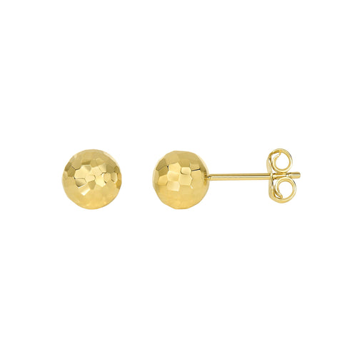 Diamond Cut Ball Earrings, 14K Yellow Gold