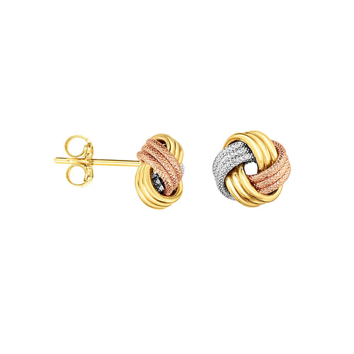 Textured Tricolor Knot Earrings, 14 Karat Gold