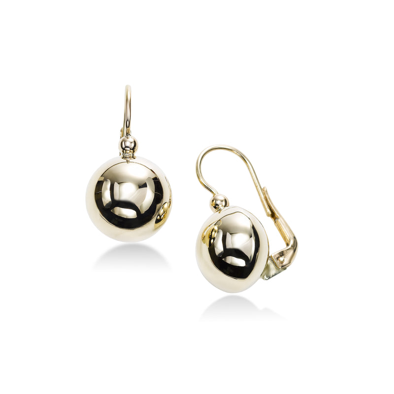 Leverwire Ball Earrings, 14K Yellow Gold