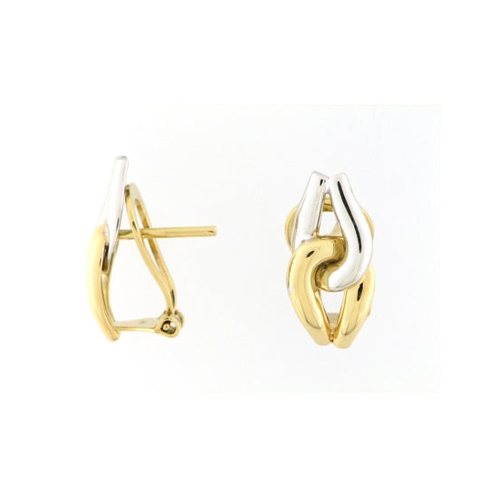 Fancy Link Two Tone Earrings, 18 Karat Gold
