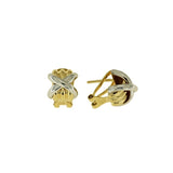 Two Tone Half Hoop Earrings with 'X' Design, 18 Karat Gold