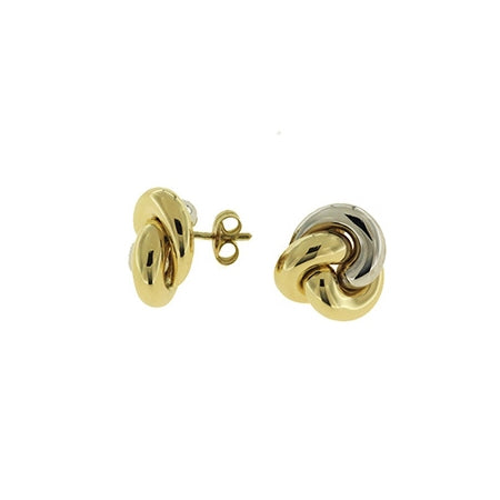 Shiny Two Tone Gold Knot Earrings, 18 Karat Gold