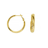Shiny Ribbed Hoop Earrings, .75 Inch, 14K Yellow Gold