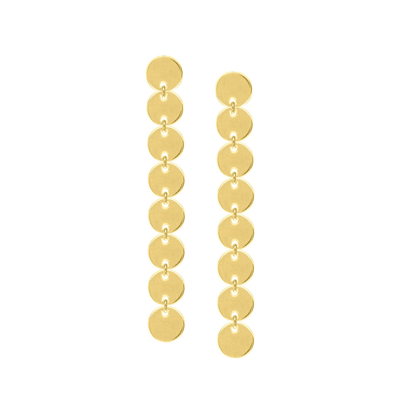 Trendy Gold Disc Dangle Earrings, 14K Yellow Gold