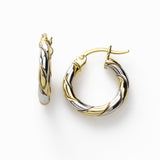 Small Two Tone Striped Hoop Earring, 14K White and Yellow Gold