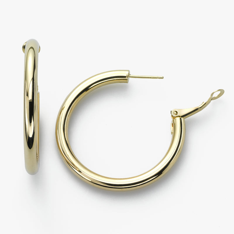 Classic Hoop Earrings, 1 Inch, 14K Yellow Gold