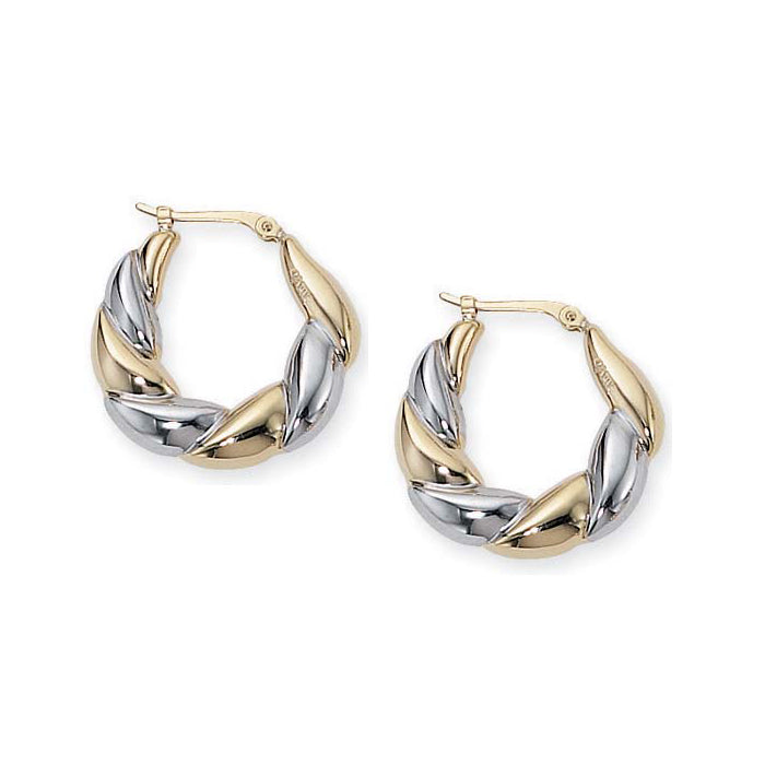 Two-Tone Scalloped Hoop Earrings, 14K Gold