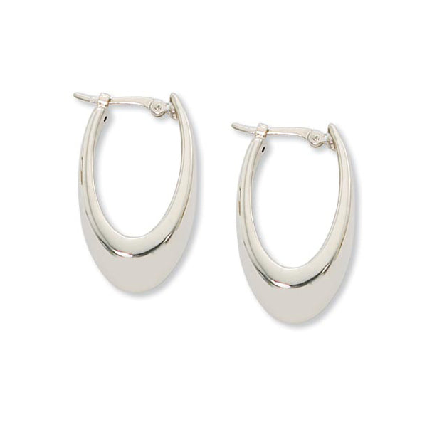 Shiny Oval Hoop Earrings, 14K White Gold