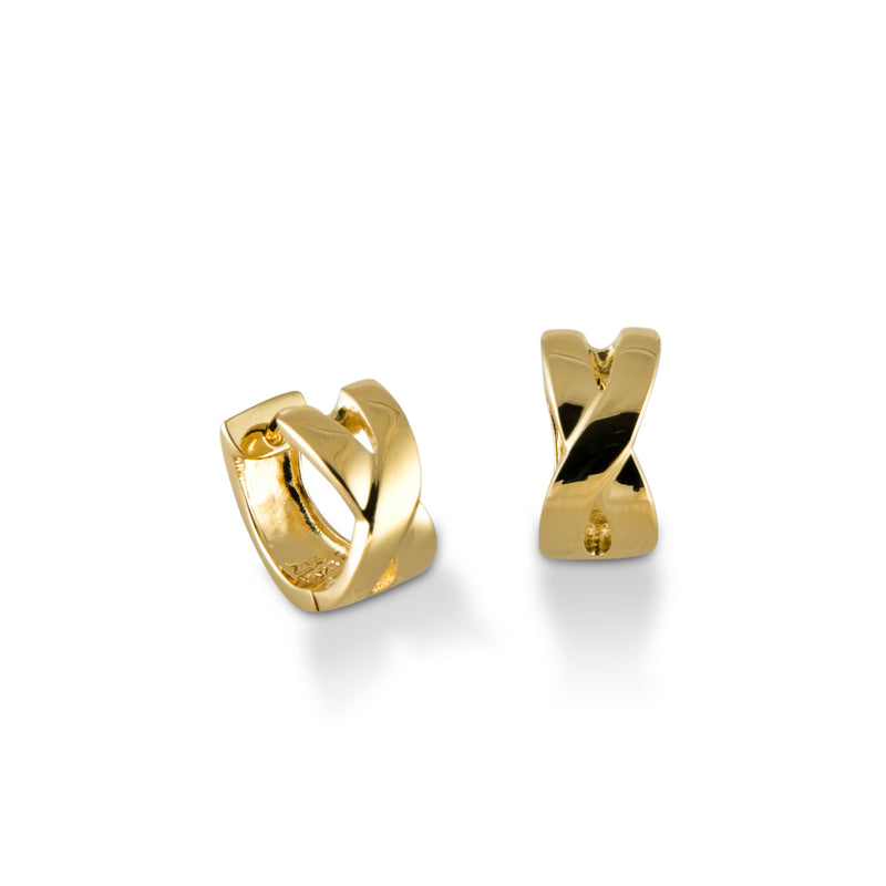 X Huggie Hoop Earrings, 14K Yellow Gold