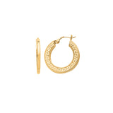 Greek Key Textured Hoop Earrings, 14K Yellow Gold