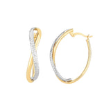 Two Tone Loop Design Hoop Earrings, 1 Inch, 14 Karat Gold