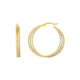 Two Tone Textured Hoop Earrings, 1 Inch, 14 Karat Gold