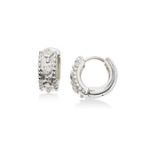 Bead Design Diamond Huggie Hoop Earrings, 14K White Gold