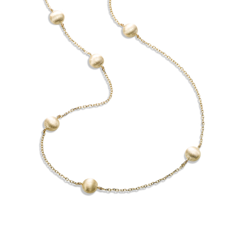 Satin Finish Bead Station Necklace, 36 Inches, 14K Yellow Gold