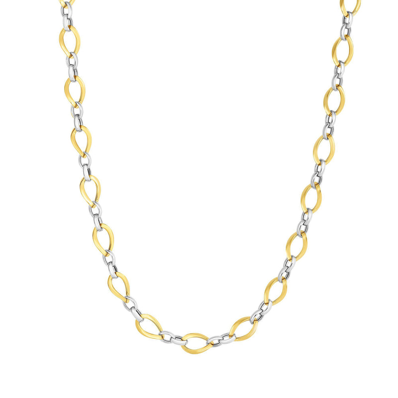 Two Tone Polished Oval Link Necklace, 14 Karat Gold