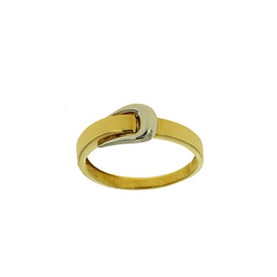 Two Tone Buckle Top Ring, 18 Karat Gold
