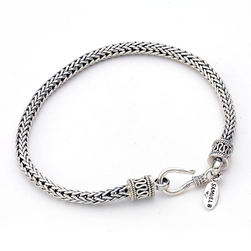 Woven Bracelet with Hook Closure, Sterling Silver, 8.5 Inches