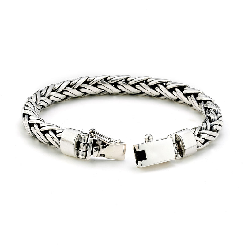 Wide Braided Bracelet, Sterling Silver, 8.5 Inches