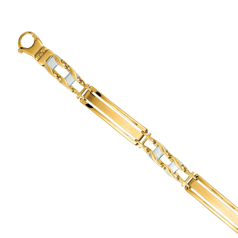 Men's Two Tone Railroad Bracelet, 8.25 Inches, 14 Karat Gold