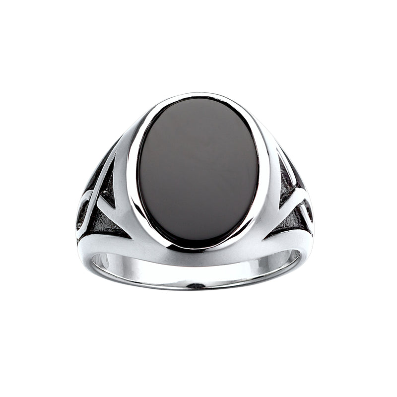 Oval Black Onyx Ring, Size 10, Sterling Silver