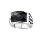 Faceted Black Onyx Ring, Size 10, Sterling Silver