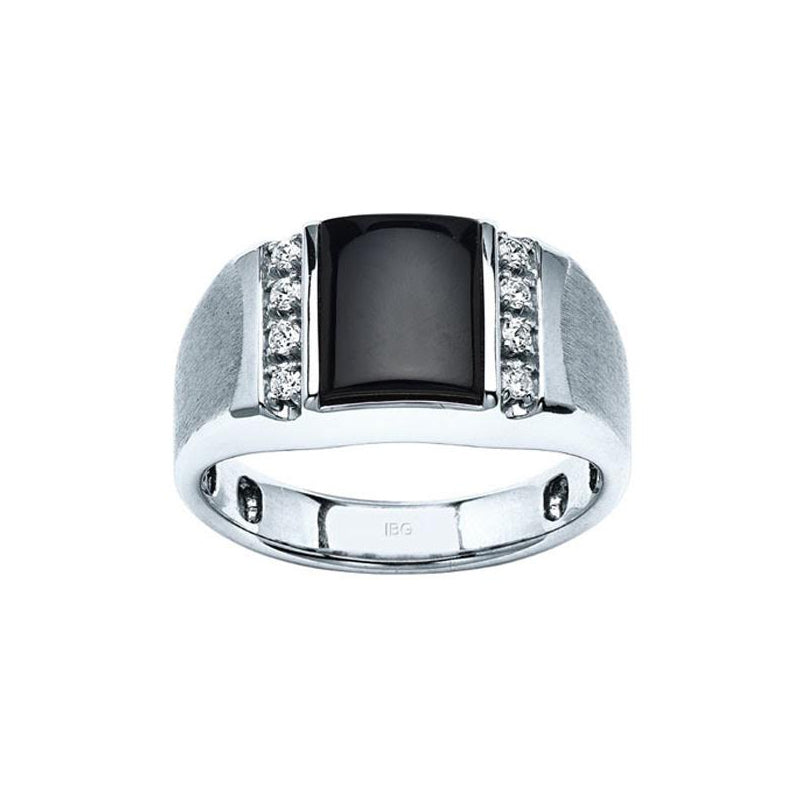 Black Onyx and Diamond Ring, 14K White Gold