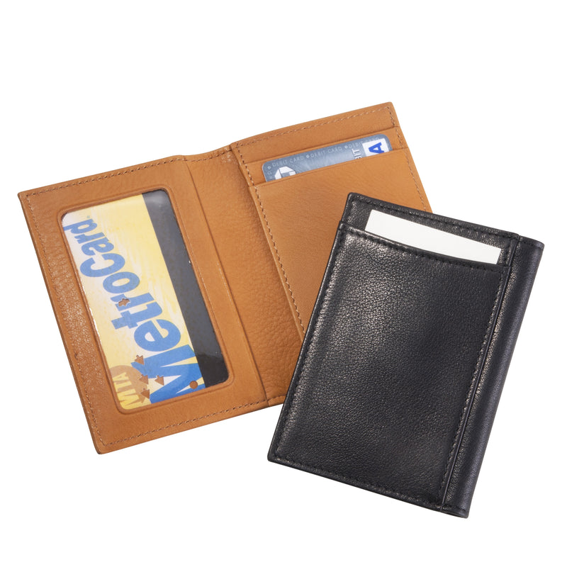 Mini Wallet with Window, Brown Calfskin Leather
