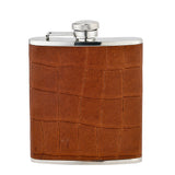 Stainless Steel 6 Oz Flask, Brown Leather