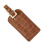 Luggage Tag, Brown Embossed Croc Leather