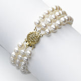 3 Row Freshwater Cultured Pearl Bracelet, 14K Yellow Gold