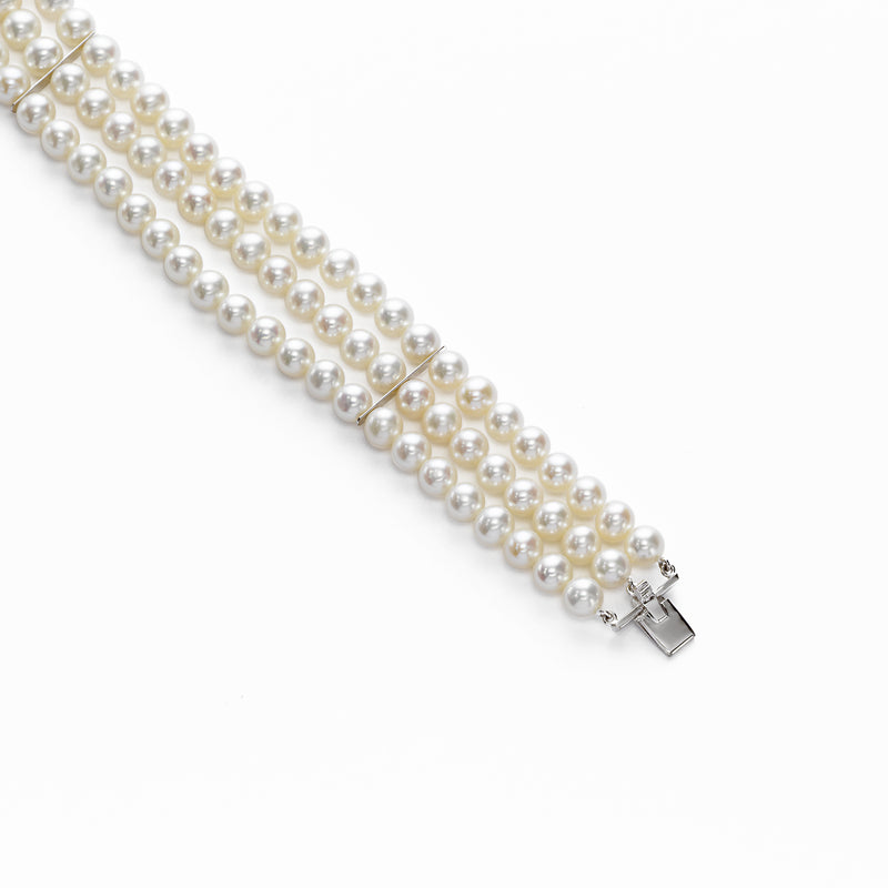 Triple Cultured Pearl And Diamond Bracelet, 14K White Gold