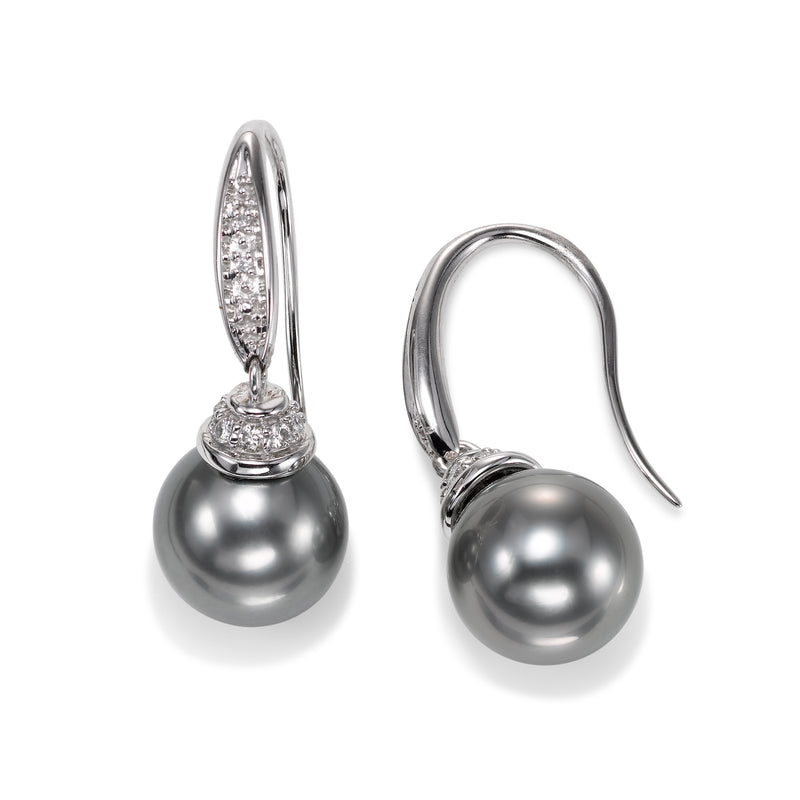 Tahitian Pearl and Diamond Drop Earrings, 14K White Gold