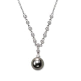 Tahitian Cultured Pearl and Diamond Drop Necklace, 14K White Gold