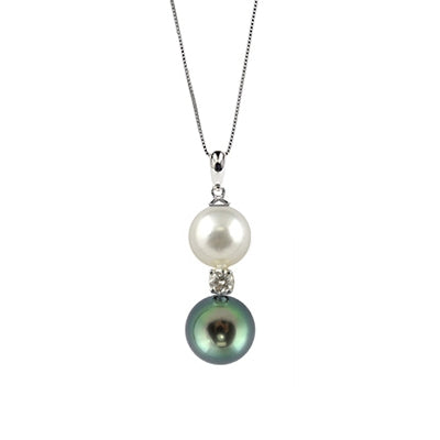 Tahitian and Freshwater Cultured Pearl and Diamond Pendant, 14K White Gold