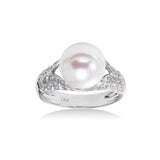 Freshwater Cultured Pearl and Diamond Ring, 18K White Gold