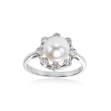 Akoya Cultured Pearl and Diamond Ring, 14K White Gold