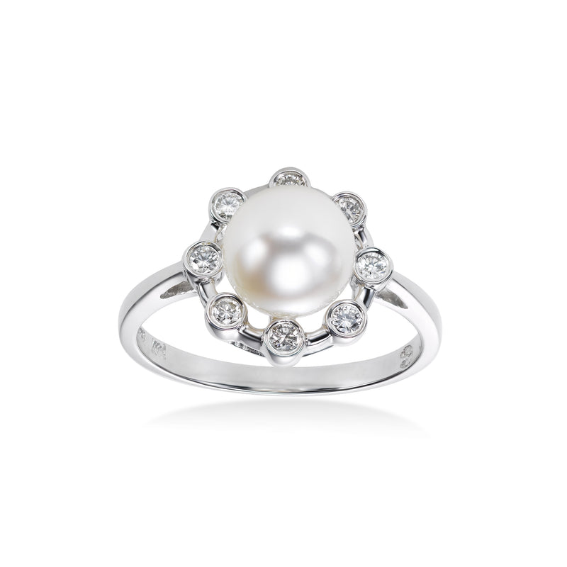 Akoya Cultured Pearl and Diamond Ring, 14K White Gold