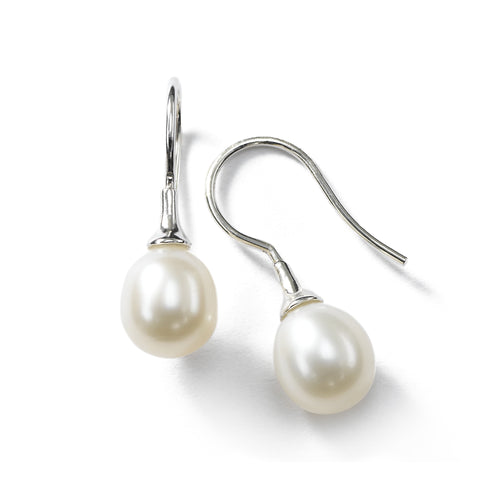 Cultured 8MM Freshwater Pearl Drop Earrings, Sterling Silver