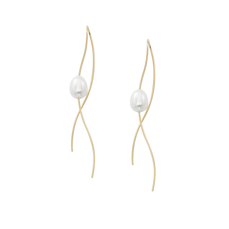 Delicate Cultured Pearl Dangle Earrings, 14K Yellow Gold