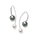 Tahitian Grey and White Cultured Pearl Earrings, 14K White Gold
