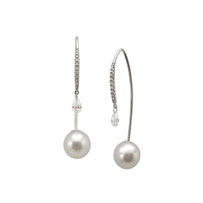 Akoya Cultured Pearl and Diamond Dangle Earrings, 18K White Gold