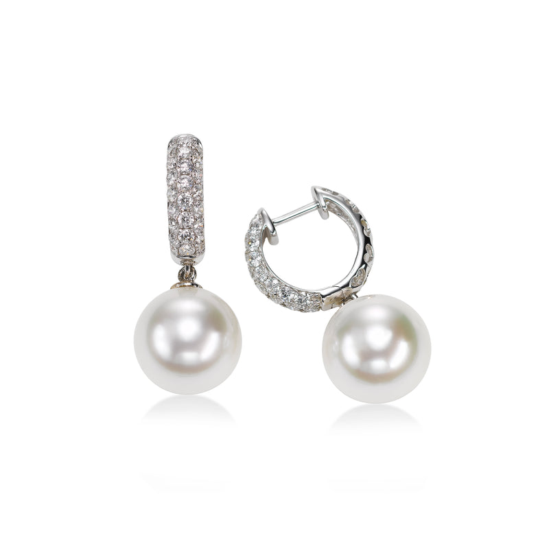 Diamond Hoop with South Sea Pearl Drop, 18K White Gold