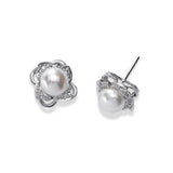 Freshwater Cultured Pearl and Diamond Button Earrings, 14K White Gold