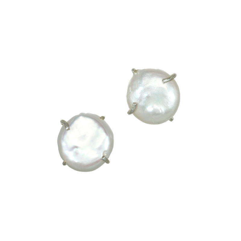 Freshwater Cultured Coin Pearl Earrings, 14MM, Sterling Silver