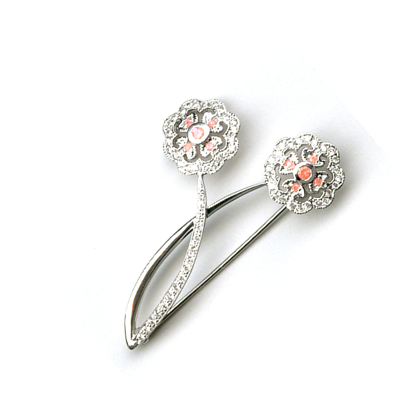 Diamond and Pink Sapphire Flower Pin, 14K White Gold