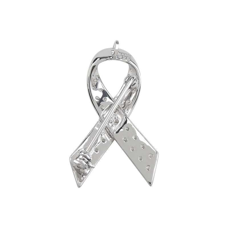 White CZ Ribbon Pin, Sterling Silver